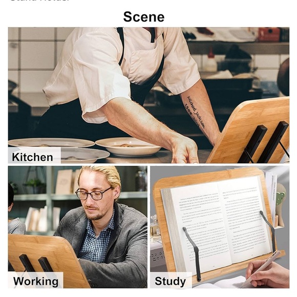 Large Size Bamboo Reading Book Holder Stand Bookrest Foldable - Picture 3 of 6